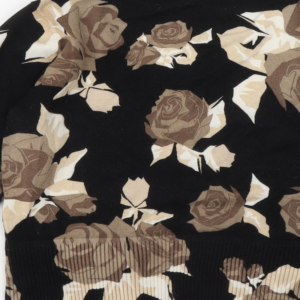 Julien Macdonald Womens Black Scoop Neck Floral Cotton Cardigan Jumper Size 10