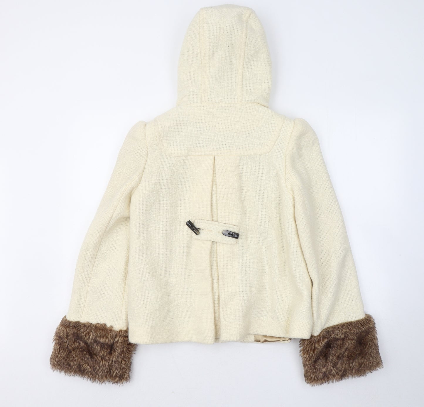Miss Selfridge Womens White Jacket Coat Size 8 Button - Fur Trim