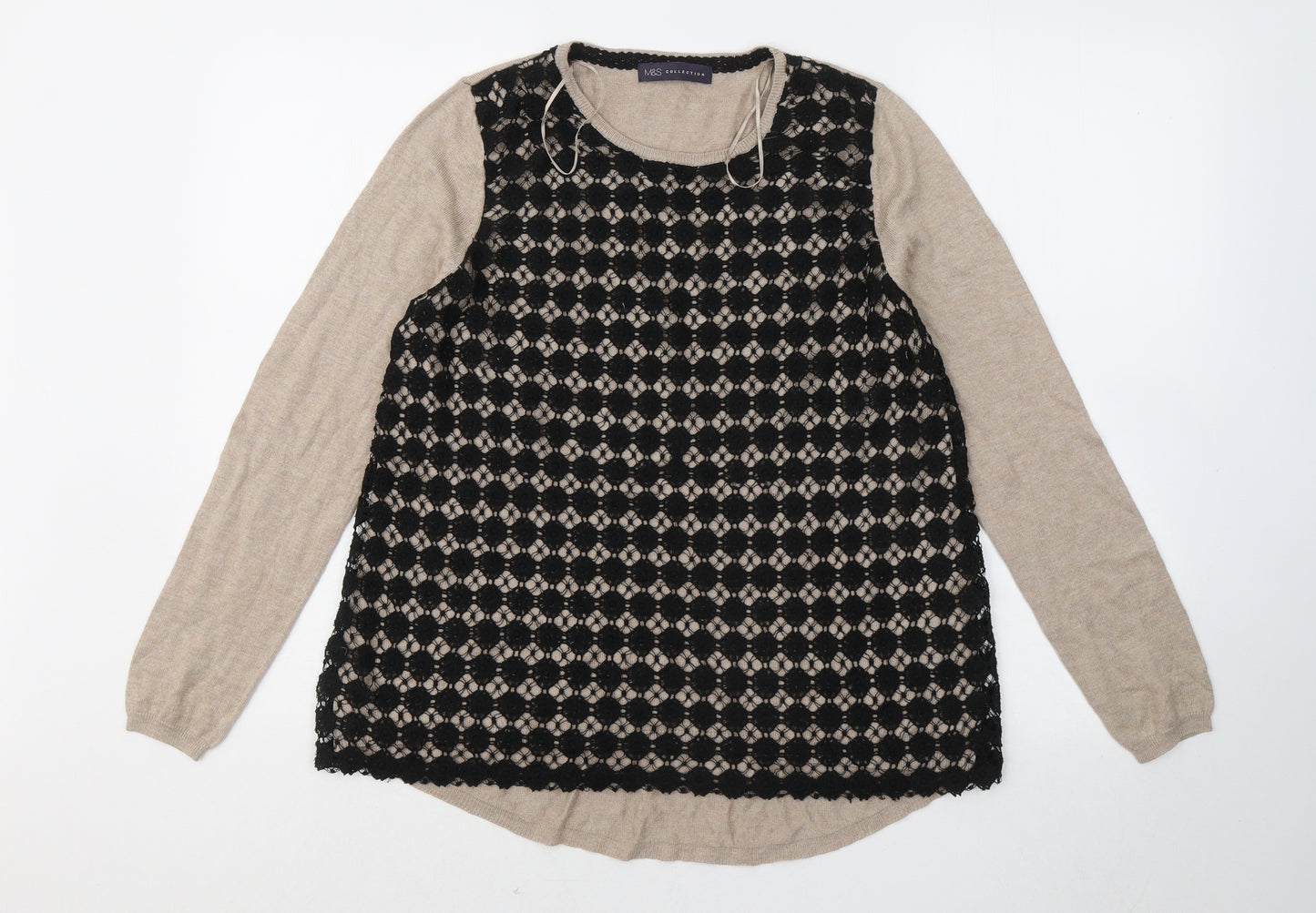 Marks and Spencer Womens Beige Round Neck Floral Viscose Pullover Jumper Size 14