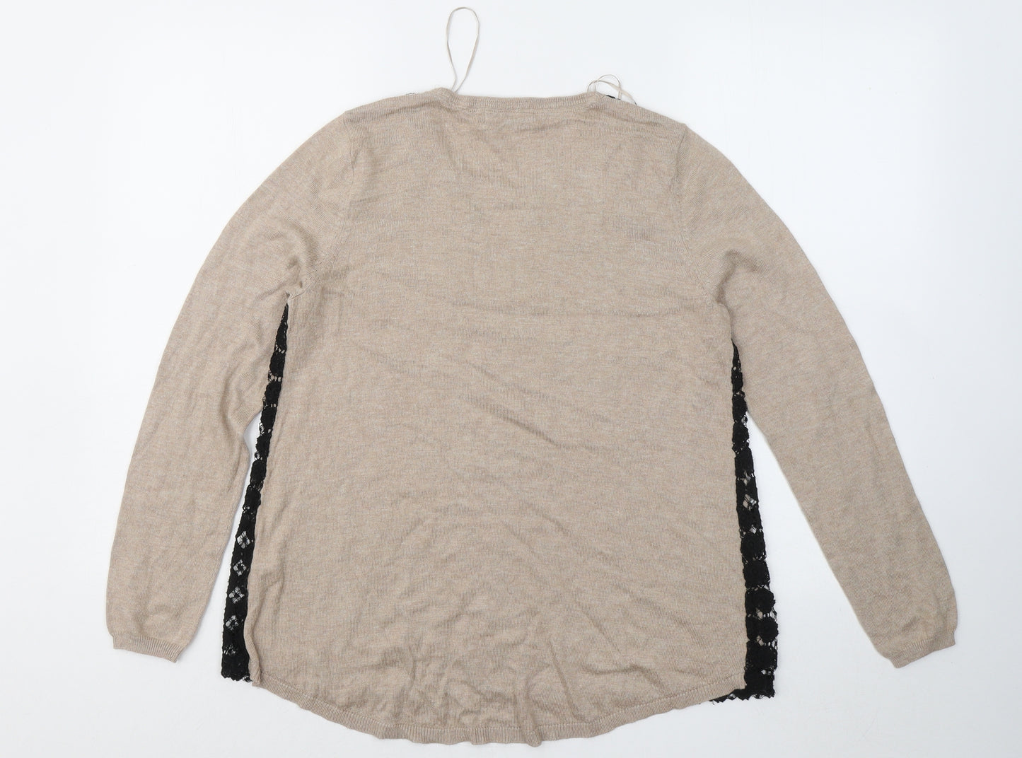 Marks and Spencer Womens Beige Round Neck Floral Viscose Pullover Jumper Size 14