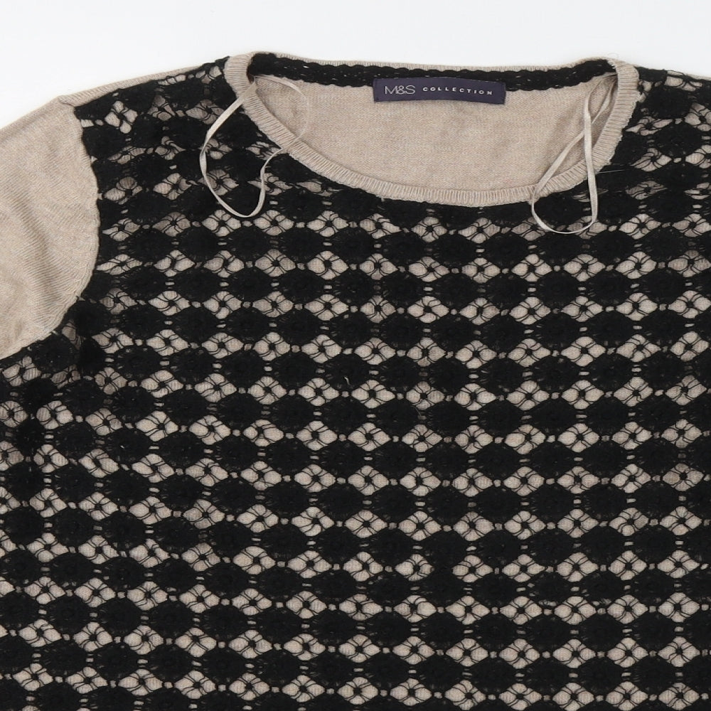 Marks and Spencer Womens Beige Round Neck Floral Viscose Pullover Jumper Size 14