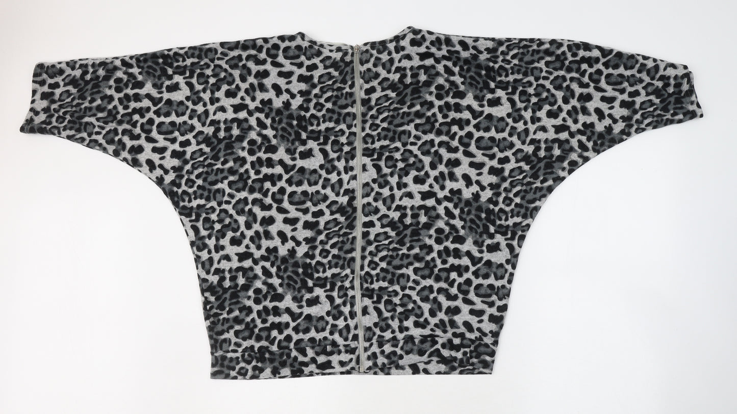 BLUE VANILLA Womens Grey Round Neck Animal Print Polyester Pullover Jumper Size M