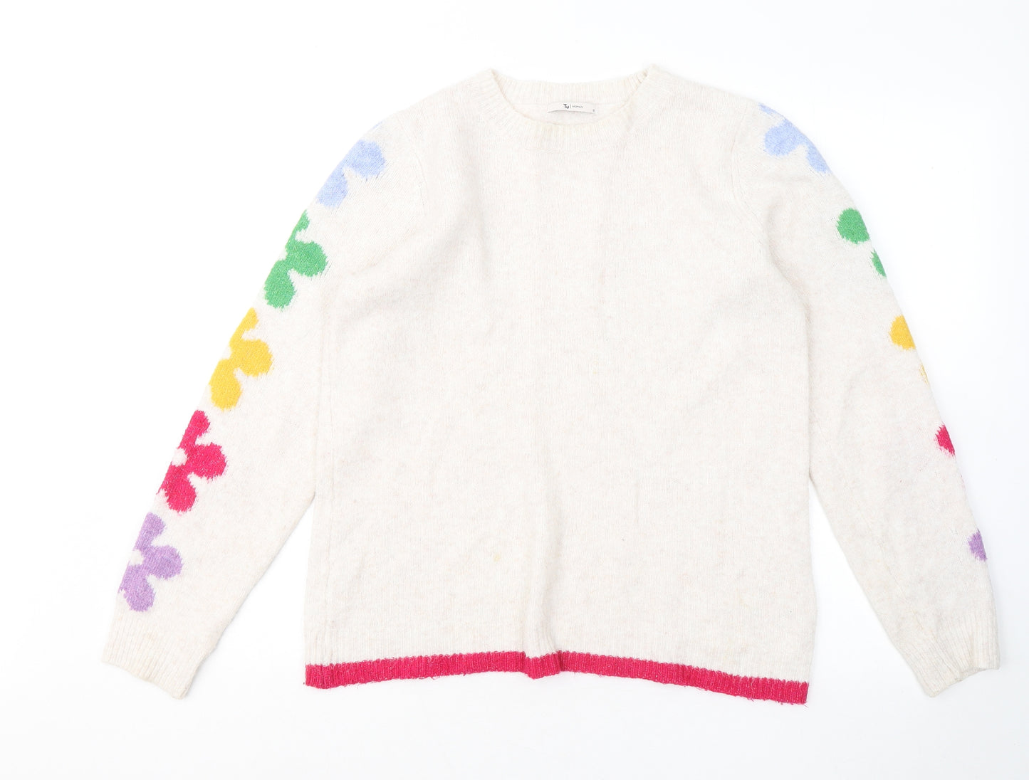 TU Womens Multicoloured Round Neck Geometric Acrylic Pullover Jumper Size 12 - Flowers
