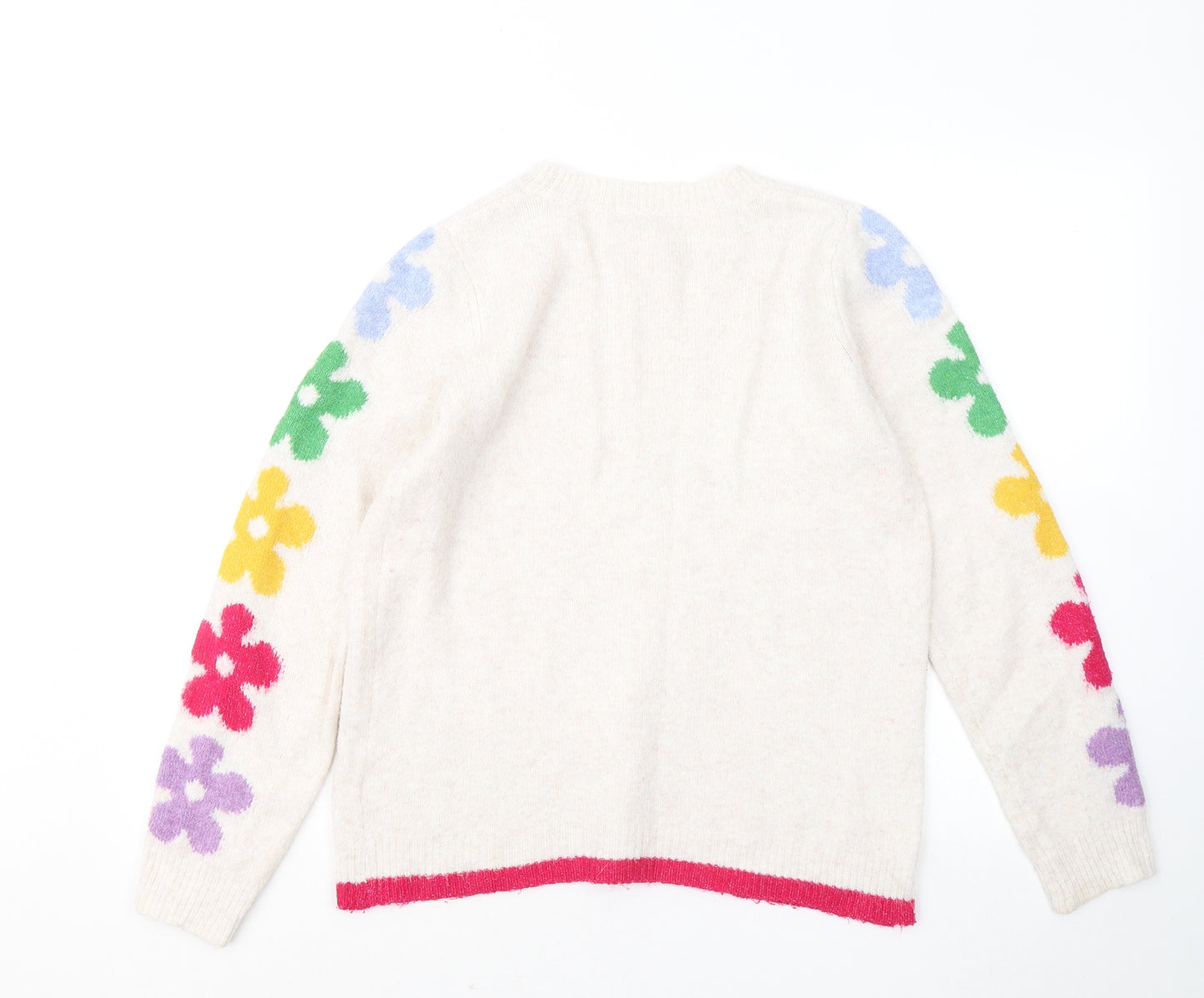 TU Womens Multicoloured Round Neck Geometric Acrylic Pullover Jumper Size 12 - Flowers