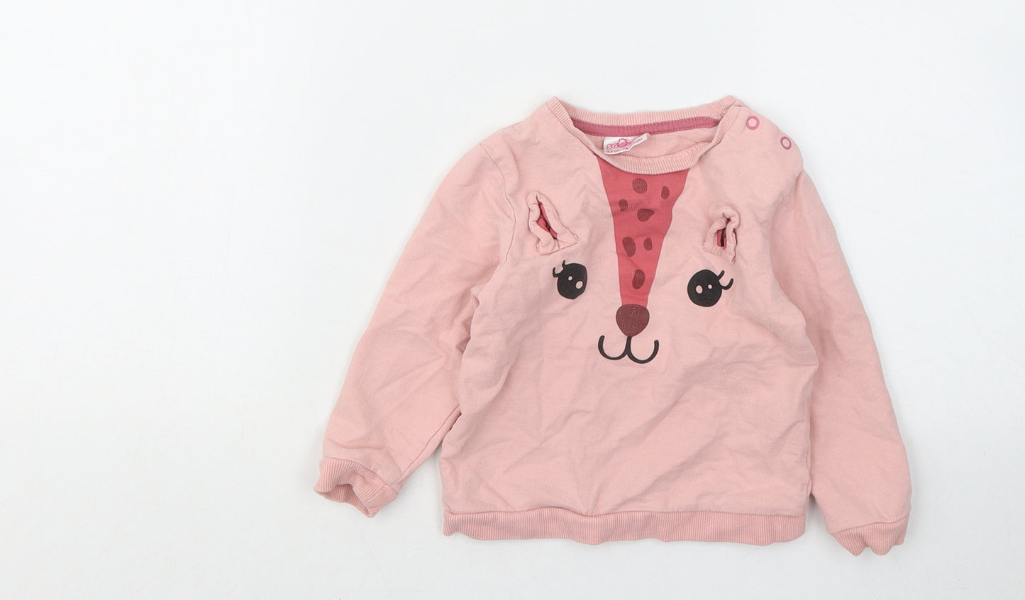 So Cute Girls Pink Cotton Pullover Jumper Size 18-24 Months Snap - Kitten