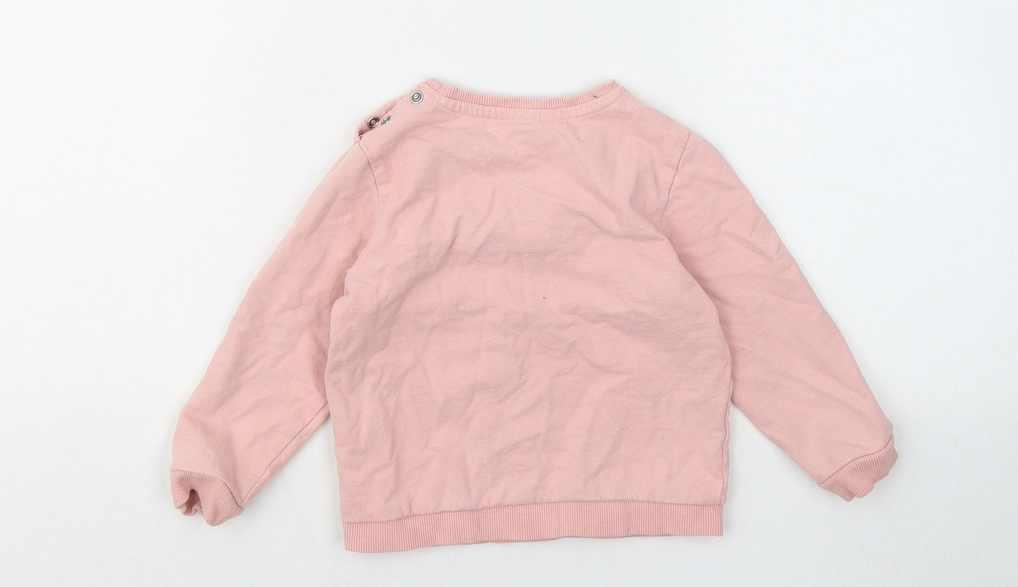 So Cute Girls Pink Cotton Pullover Jumper Size 18-24 Months Snap - Kitten