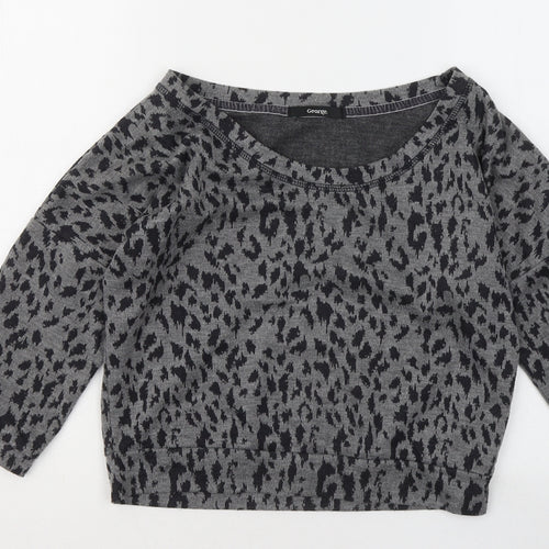 George Womens Grey Boat Neck Animal Print Polyester Pullover Jumper Size 8