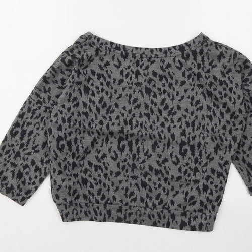 George Womens Grey Boat Neck Animal Print Polyester Pullover Jumper Size 8