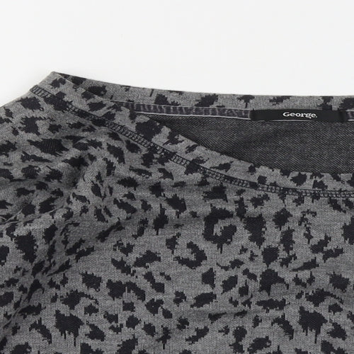 George Womens Grey Boat Neck Animal Print Polyester Pullover Jumper Size 8