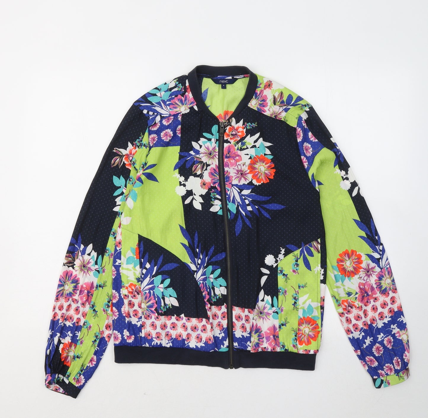 NEXT Womens Multicoloured Floral Cotton Full Zip Hoodie Size 8 Zip