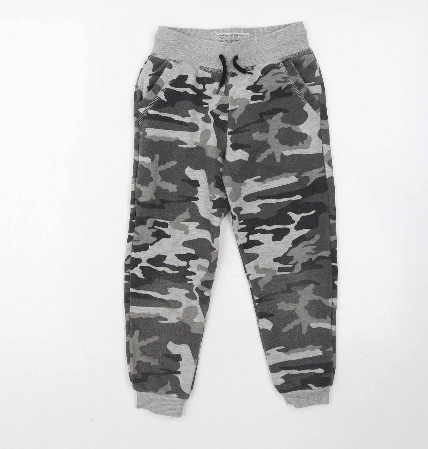 Primark Boys Grey Camouflage Cotton Jogger Trousers Size 5-6 Years Regular Drawstring