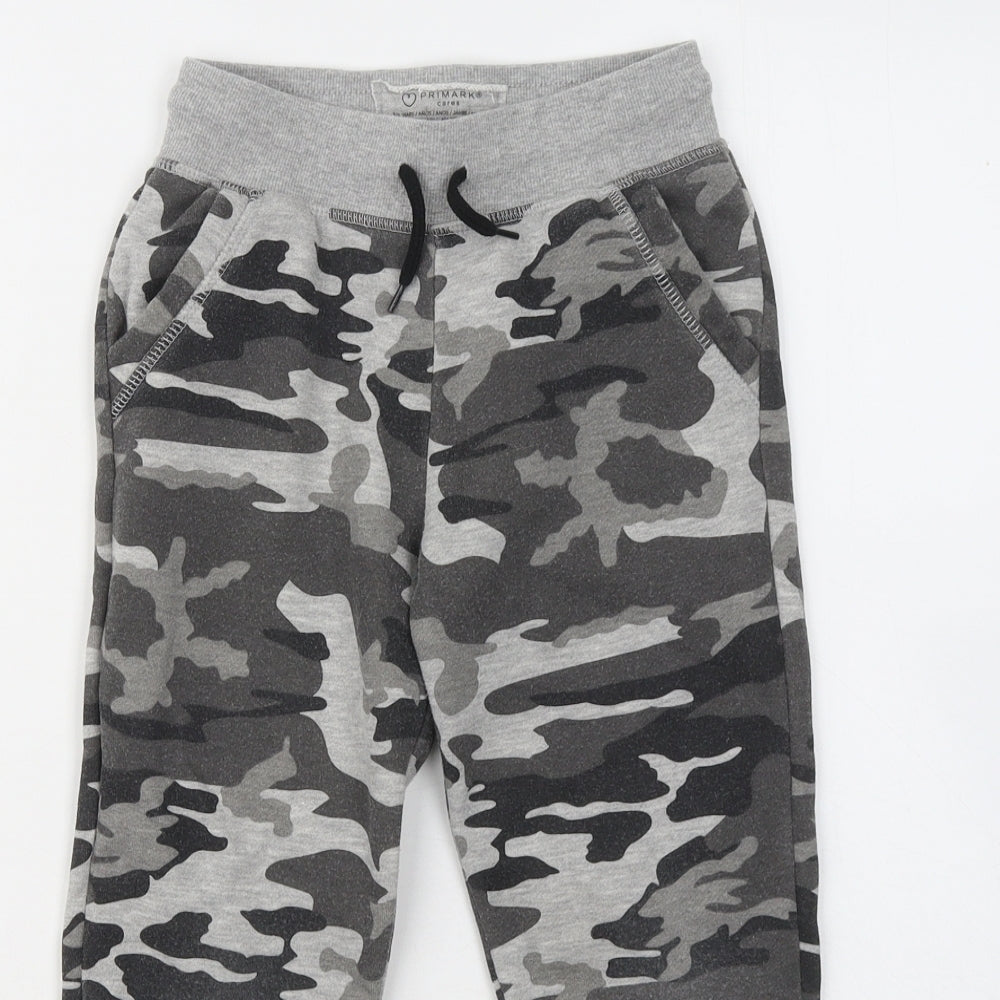 Primark Boys Grey Camouflage Cotton Jogger Trousers Size 5-6 Years Regular Drawstring