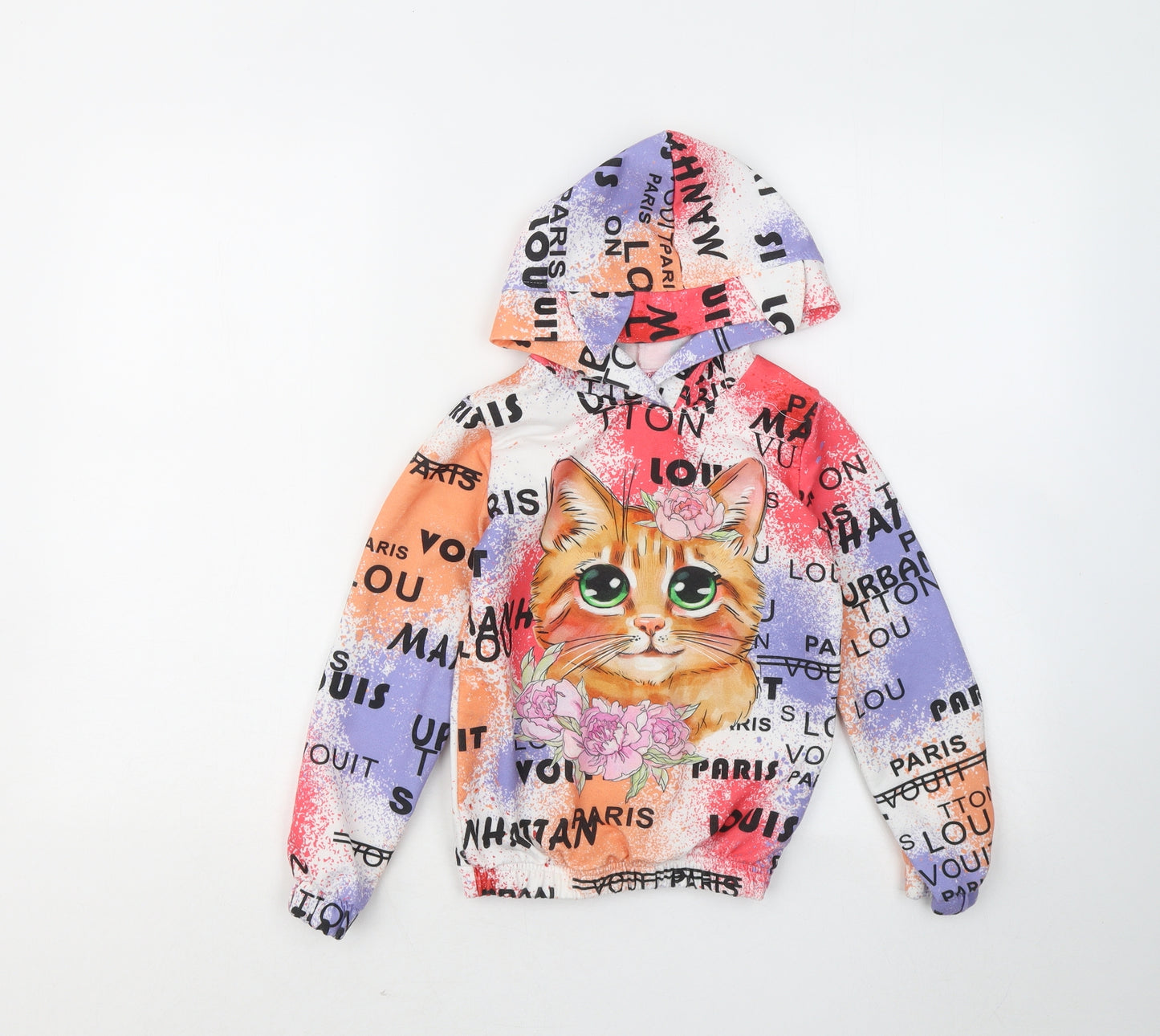 Favori Kids Girls Multicoloured Geometric Cotton Pullover Hoodie Size 8-9 Years - Kitten