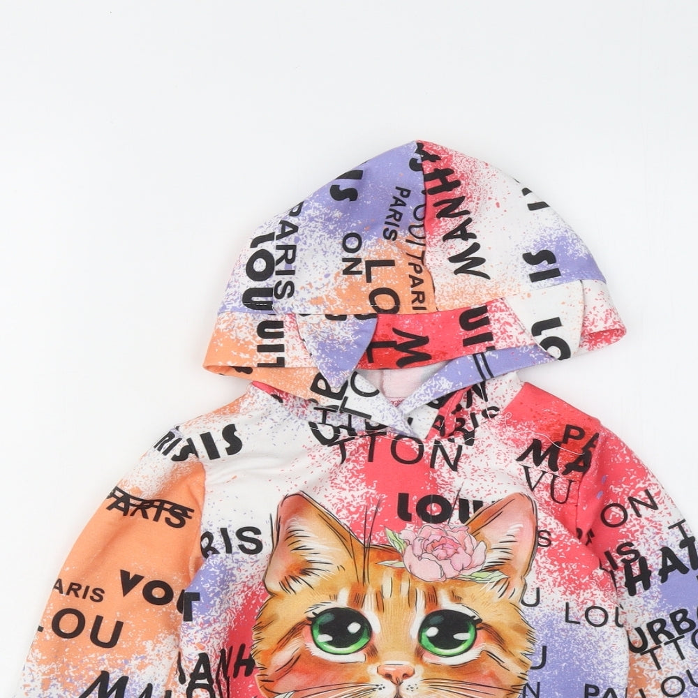 Favori Kids Girls Multicoloured Geometric Cotton Pullover Hoodie Size 8-9 Years - Kitten