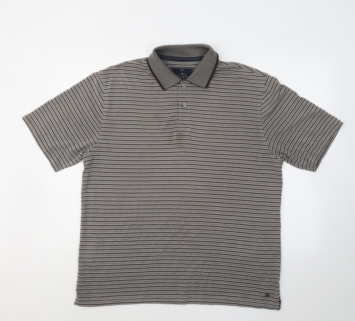 Marks and Spencer Mens Brown Striped Modal Polo Size L Collared