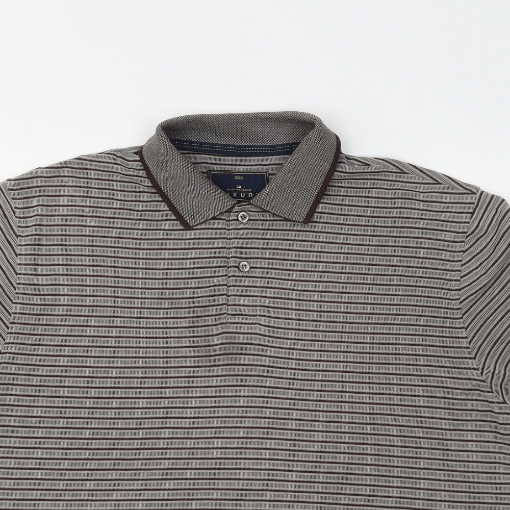 Marks and Spencer Mens Brown Striped Modal Polo Size L Collared