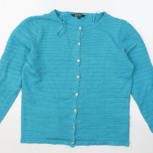 Bonmarché Womens Blue Round Neck Striped Viscose Pullover Jumper Size 12