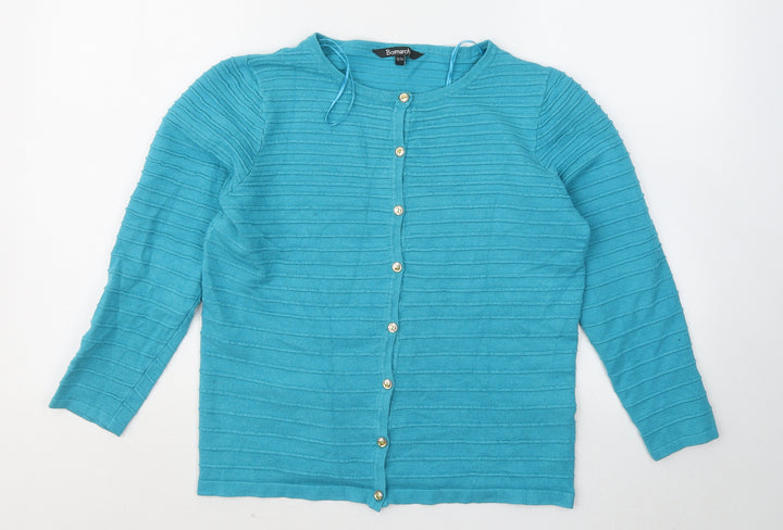 Bonmarché Womens Blue Round Neck Striped Viscose Pullover Jumper Size 12