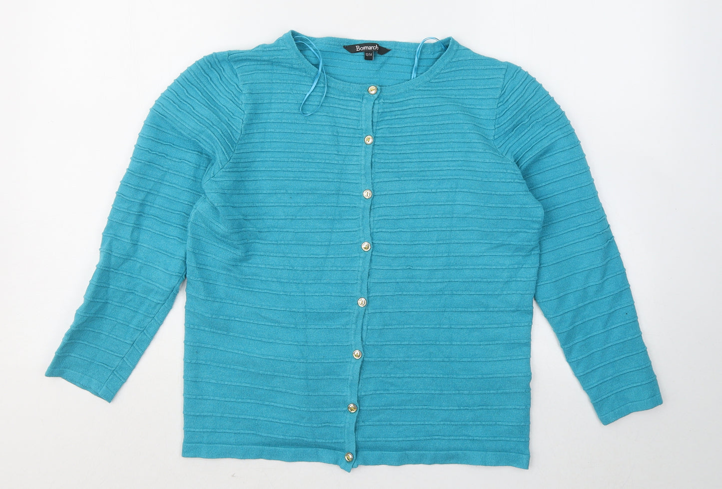 Bonmarché Womens Blue Round Neck Striped Viscose Pullover Jumper Size 12