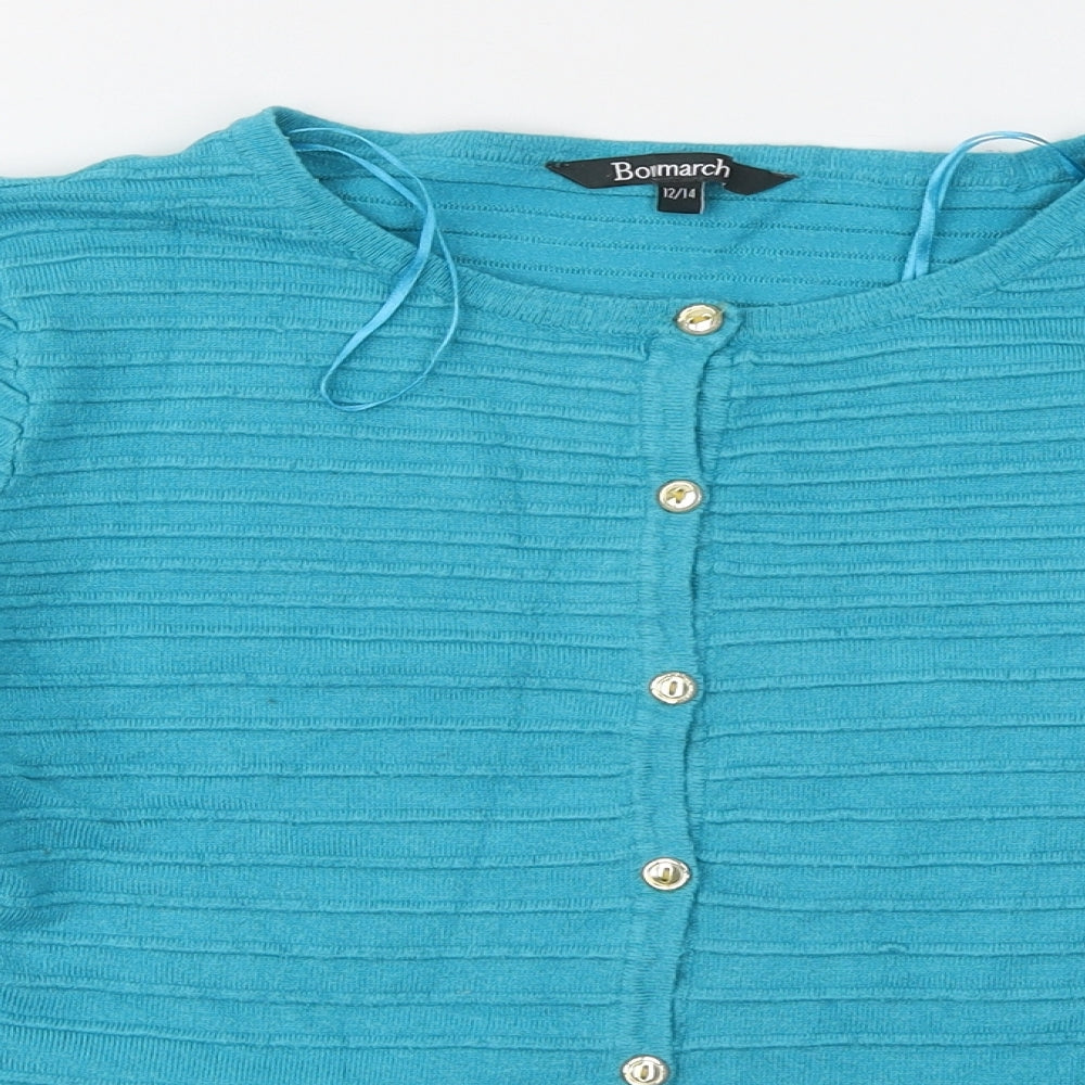 Bonmarché Womens Blue Round Neck Striped Viscose Pullover Jumper Size 12