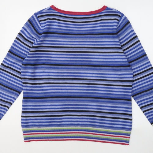 Per Una Womens Blue Scoop Neck Striped Acrylic Pullover Jumper Size 18
