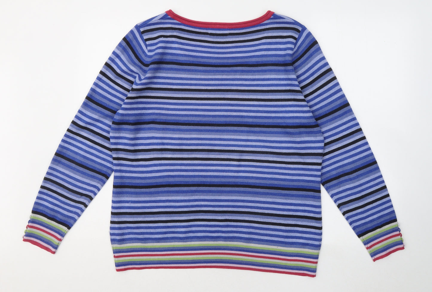 Per Una Womens Blue Scoop Neck Striped Acrylic Pullover Jumper Size 18