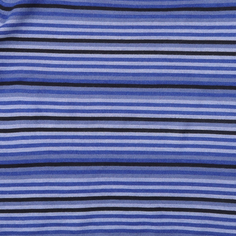Per Una Womens Blue Scoop Neck Striped Acrylic Pullover Jumper Size 18