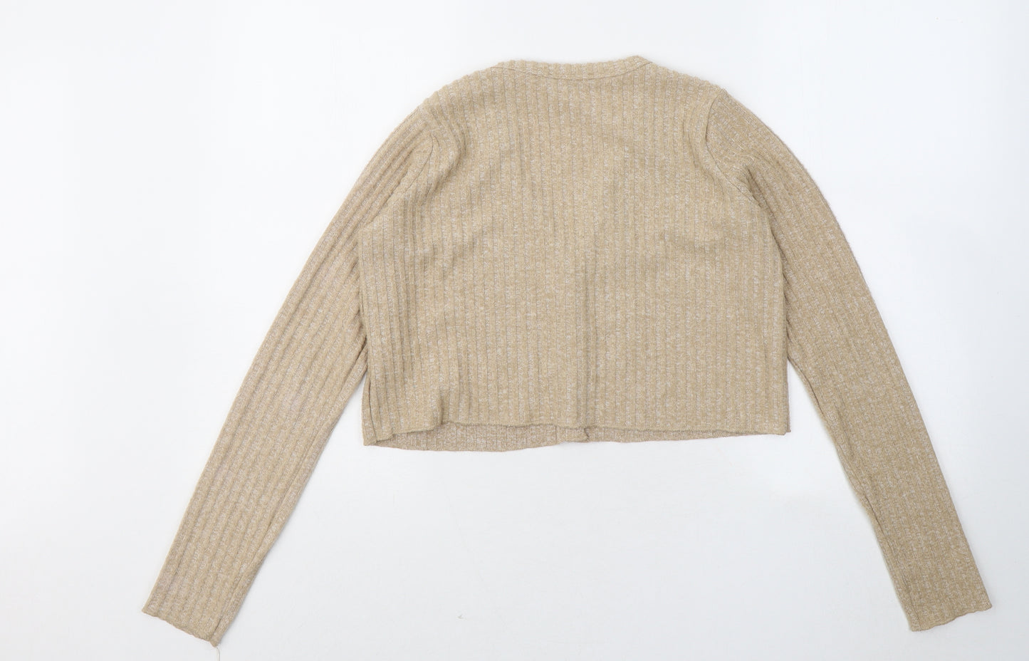 Bershka Womens Brown V-Neck Polyester Cardigan Jumper Size XS