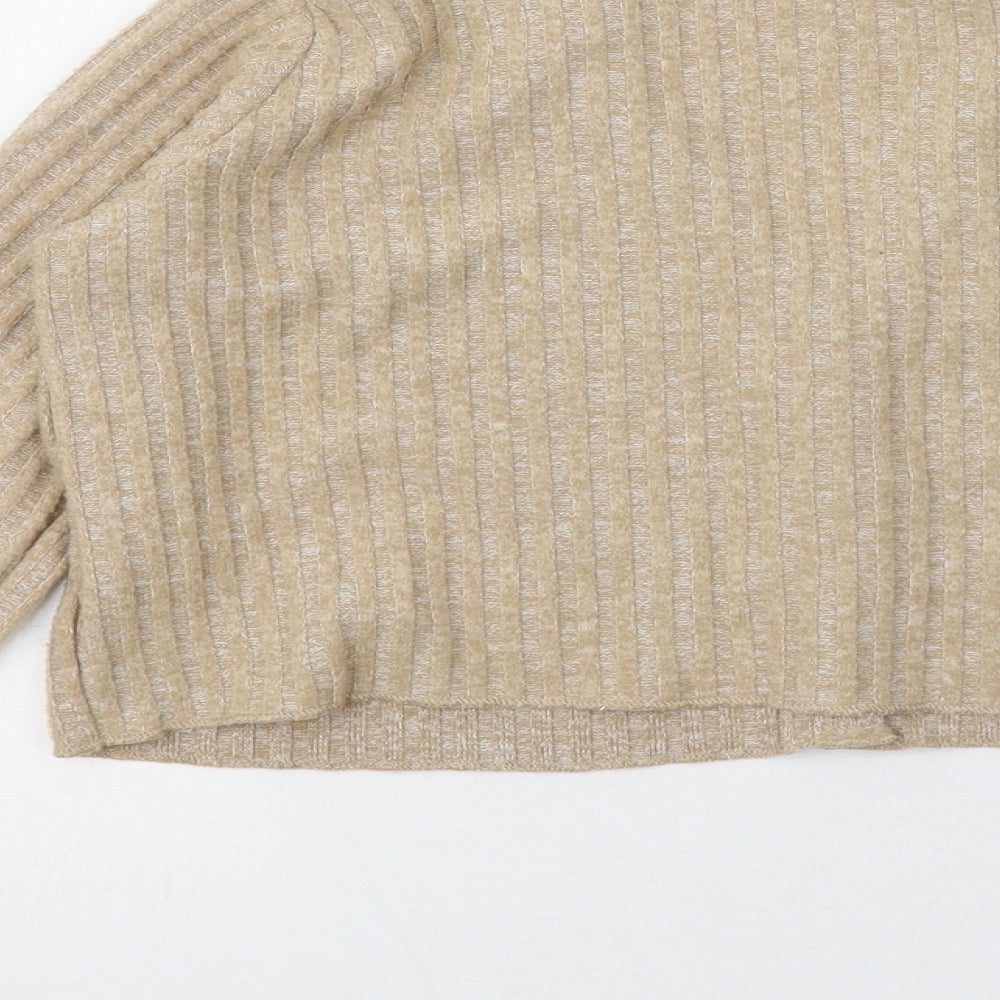 Bershka Womens Brown V-Neck Polyester Cardigan Jumper Size XS
