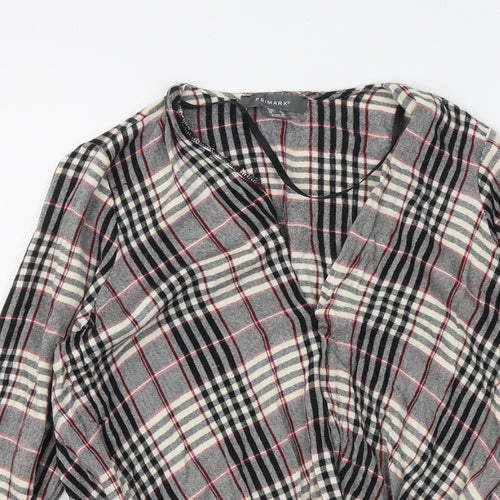Primark Womens Multicoloured V-Neck Plaid Viscose Pullover Jumper Size 8