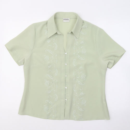 Fosby Womens Green Floral Polyester Basic Button-Up Size 16 Collared