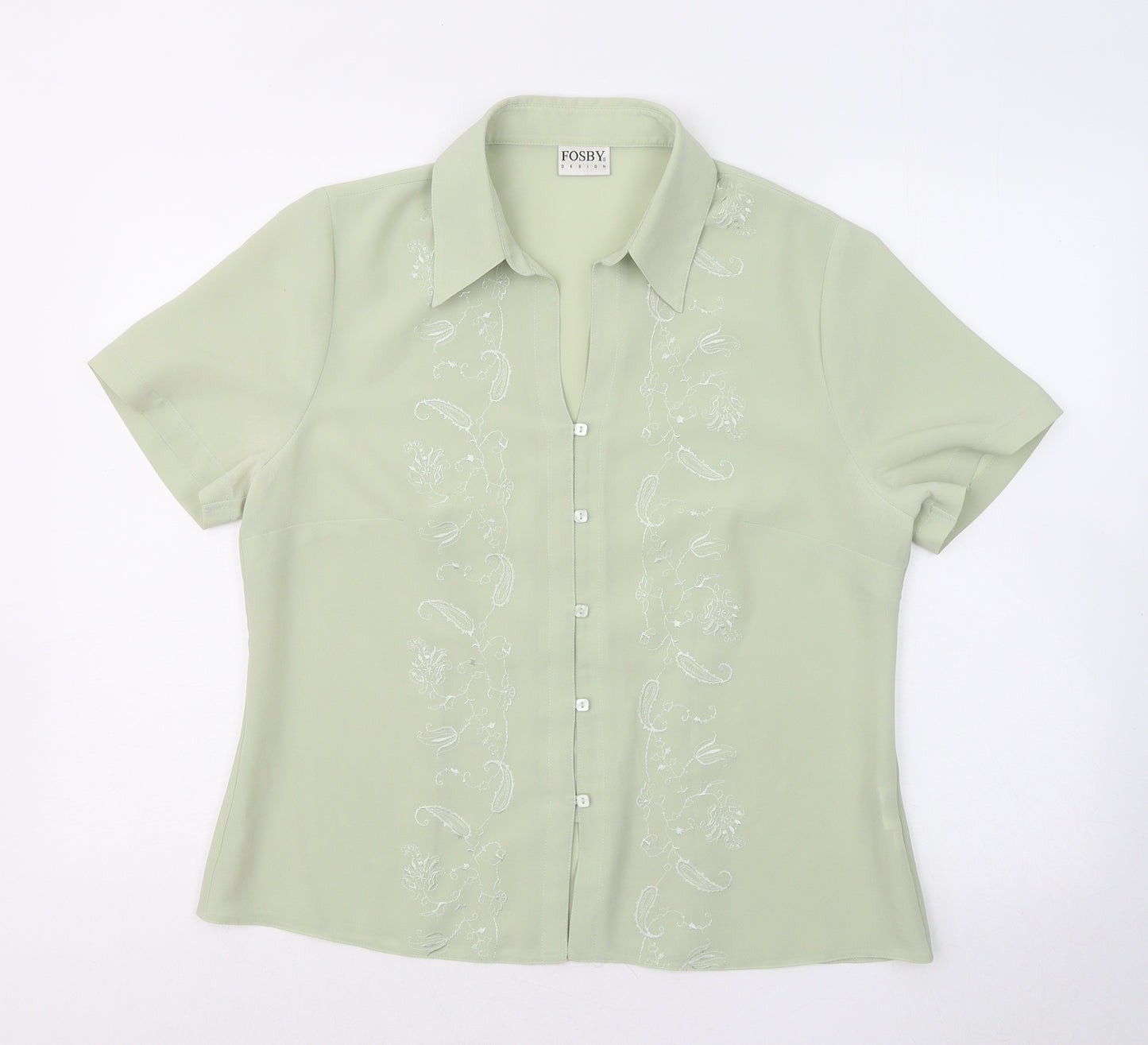 Fosby Womens Green Floral Polyester Basic Button-Up Size 16 Collared