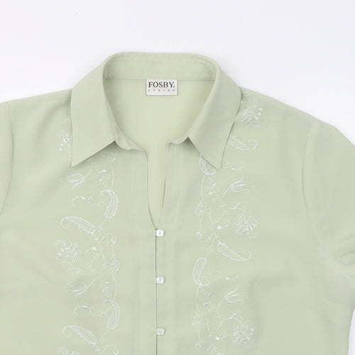 Fosby Womens Green Floral Polyester Basic Button-Up Size 16 Collared