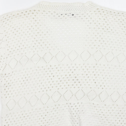 Chic London Womens White V-Neck Cotton Cardigan Jumper Size M