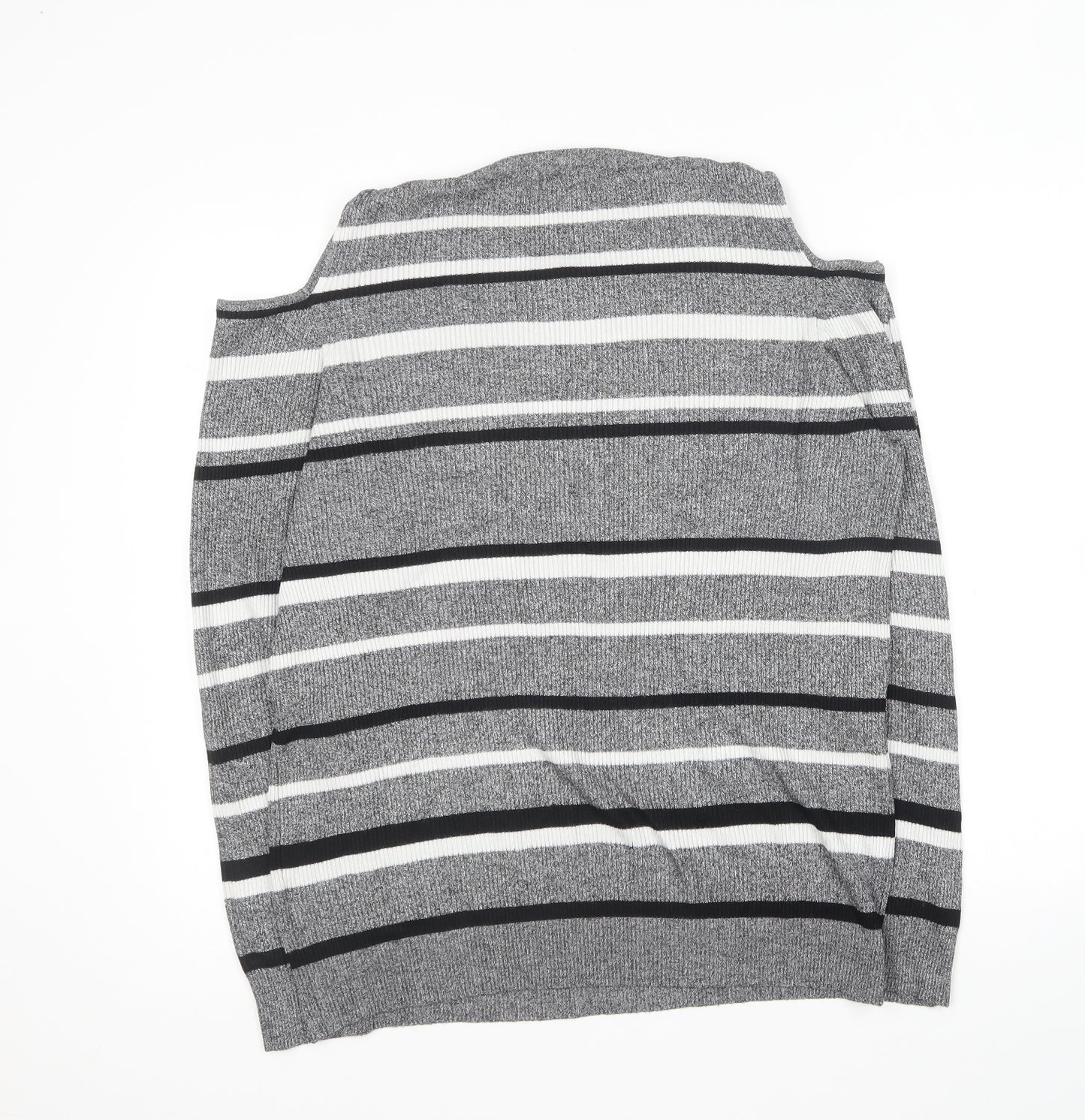 F&F Womens Grey Round Neck Striped Cotton Pullover Jumper Size 18