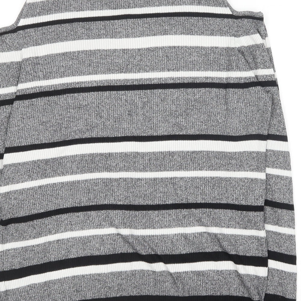 F&F Womens Grey Round Neck Striped Cotton Pullover Jumper Size 18