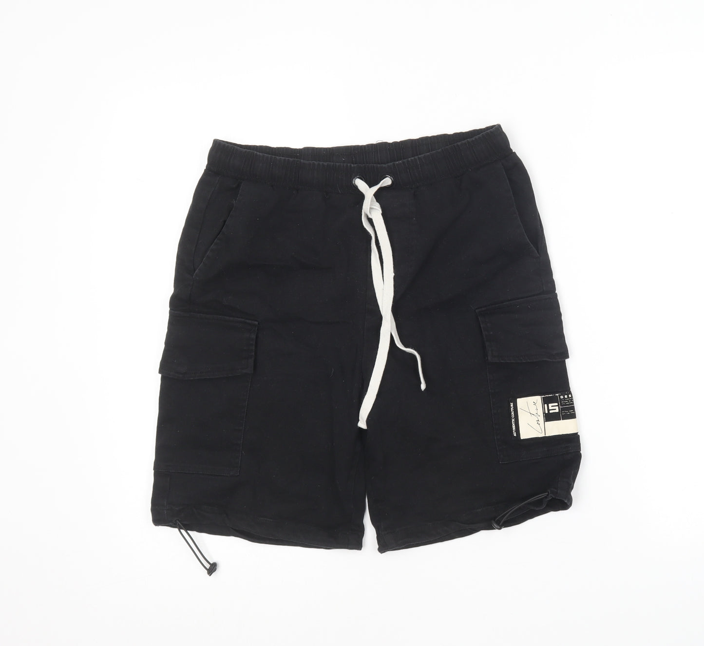 Couture Mens Black Cotton Cargo Shorts Size M L7 in Regular Drawstring