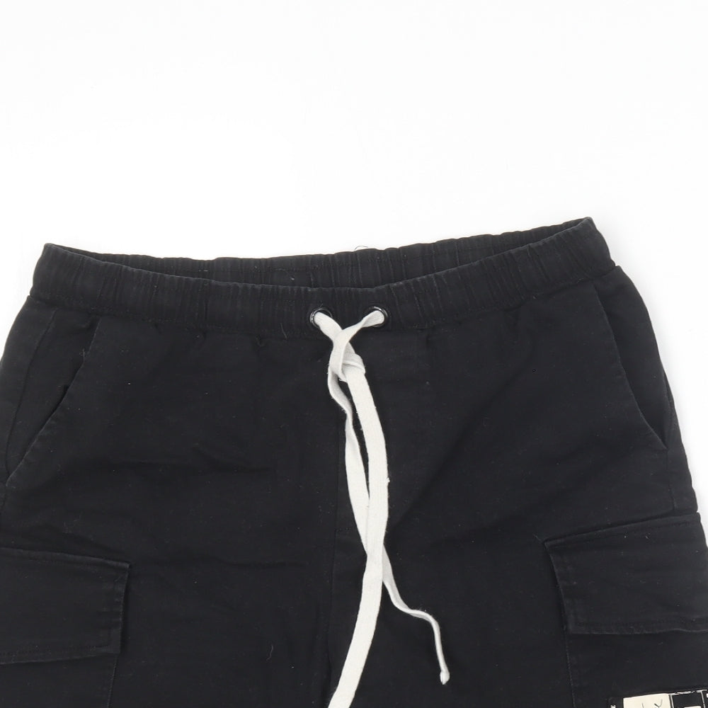 Couture Mens Black Cotton Cargo Shorts Size M L7 in Regular Drawstring