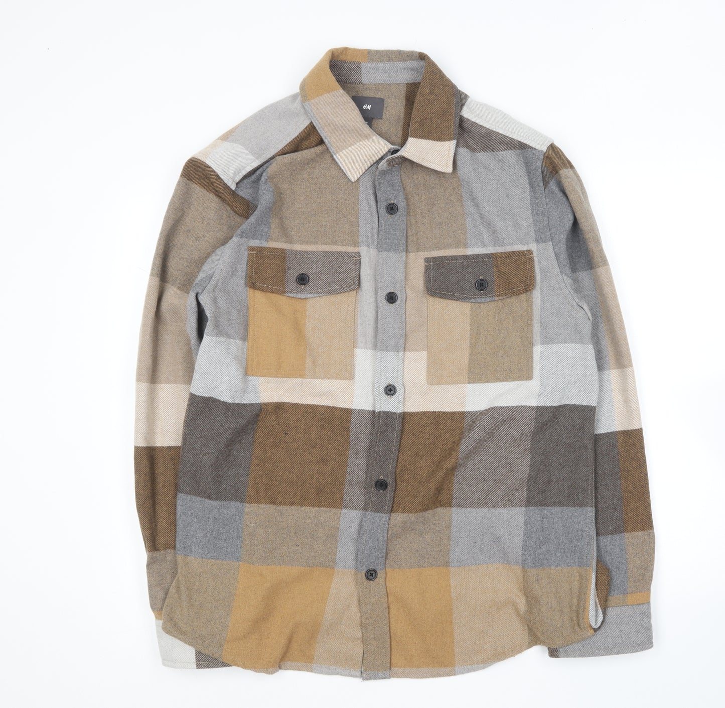 H&M Mens Brown Check Jacket Size L Button
