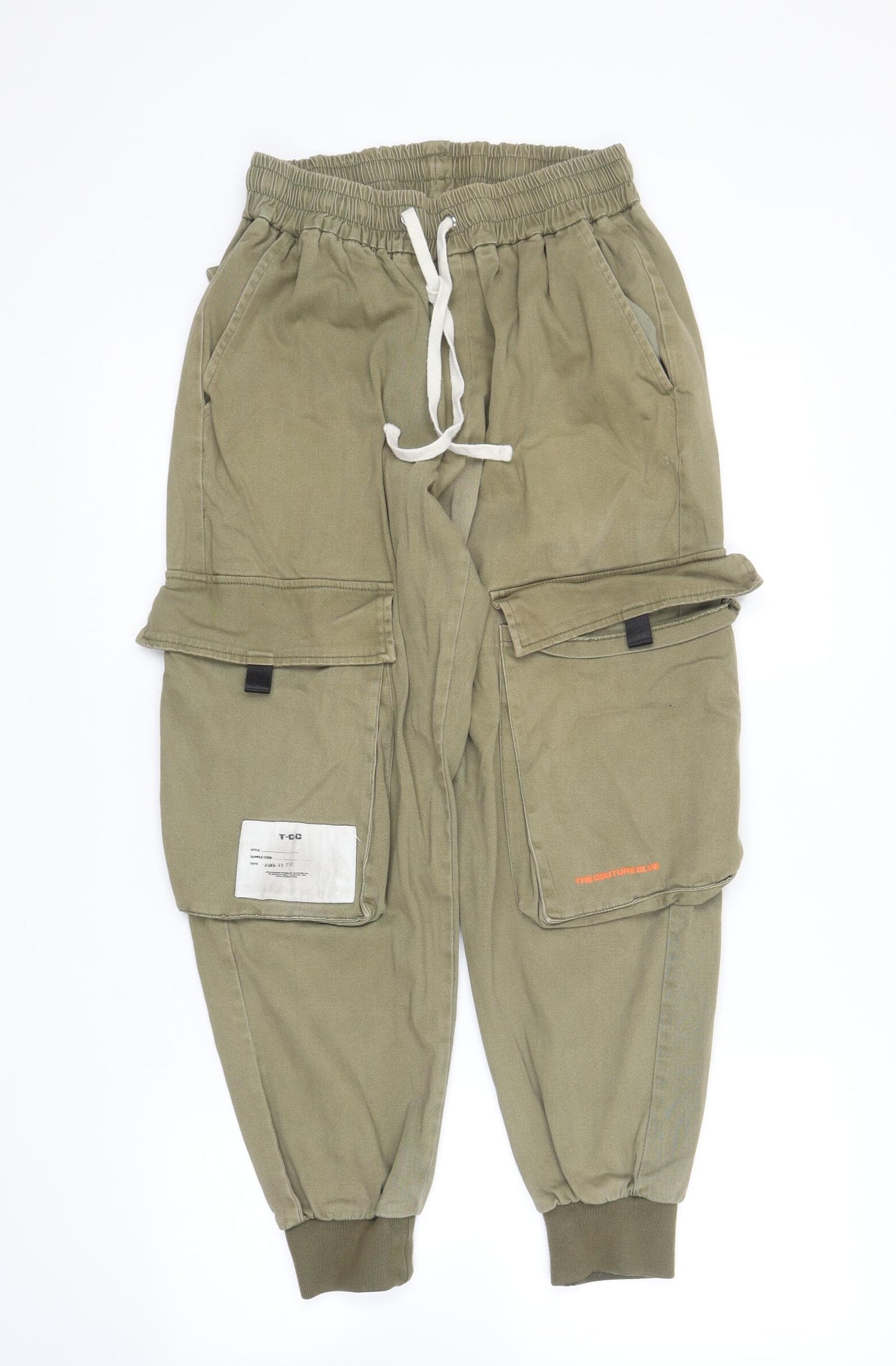 Couture Mens Green Cotton Cargo Trousers Size L L25 in Regular Drawstring