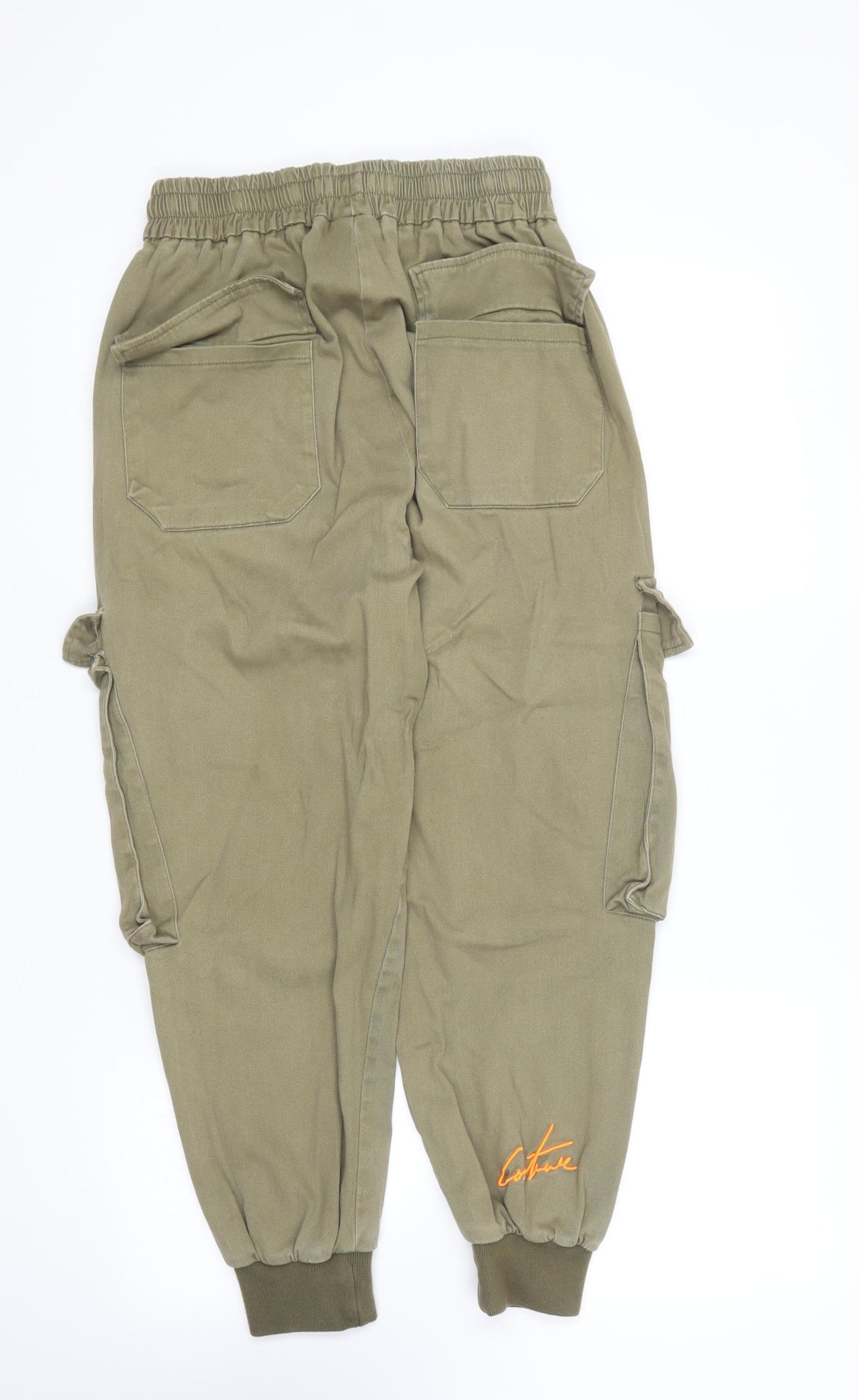 Couture Mens Green Cotton Cargo Trousers Size L L25 in Regular Drawstring