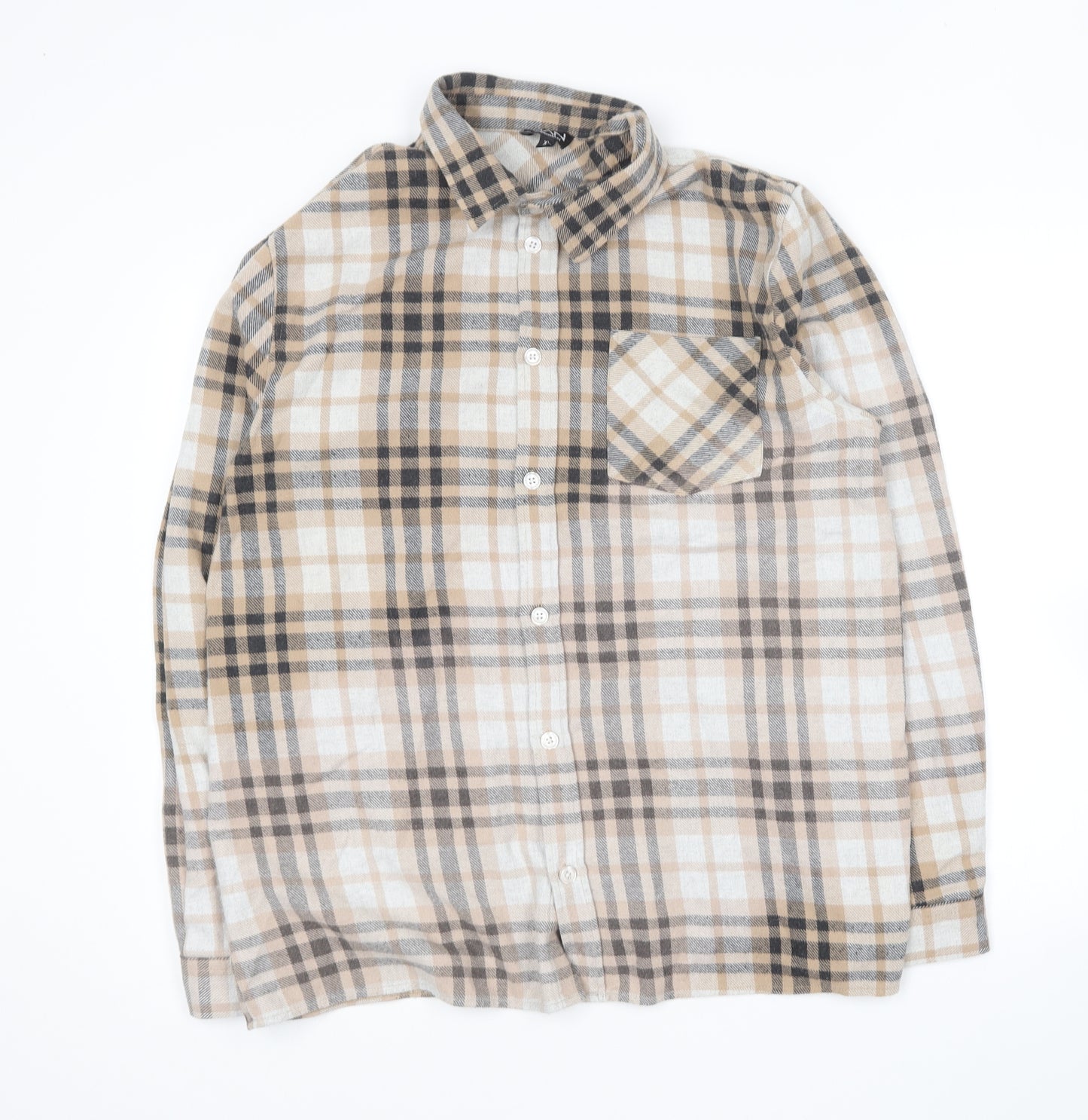 Boohoo Mens Brown Plaid Cotton Button-Up Size XL Collared Button