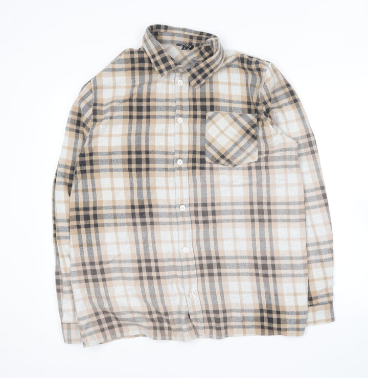 Boohoo Mens Brown Plaid Cotton Button-Up Size XL Collared Button