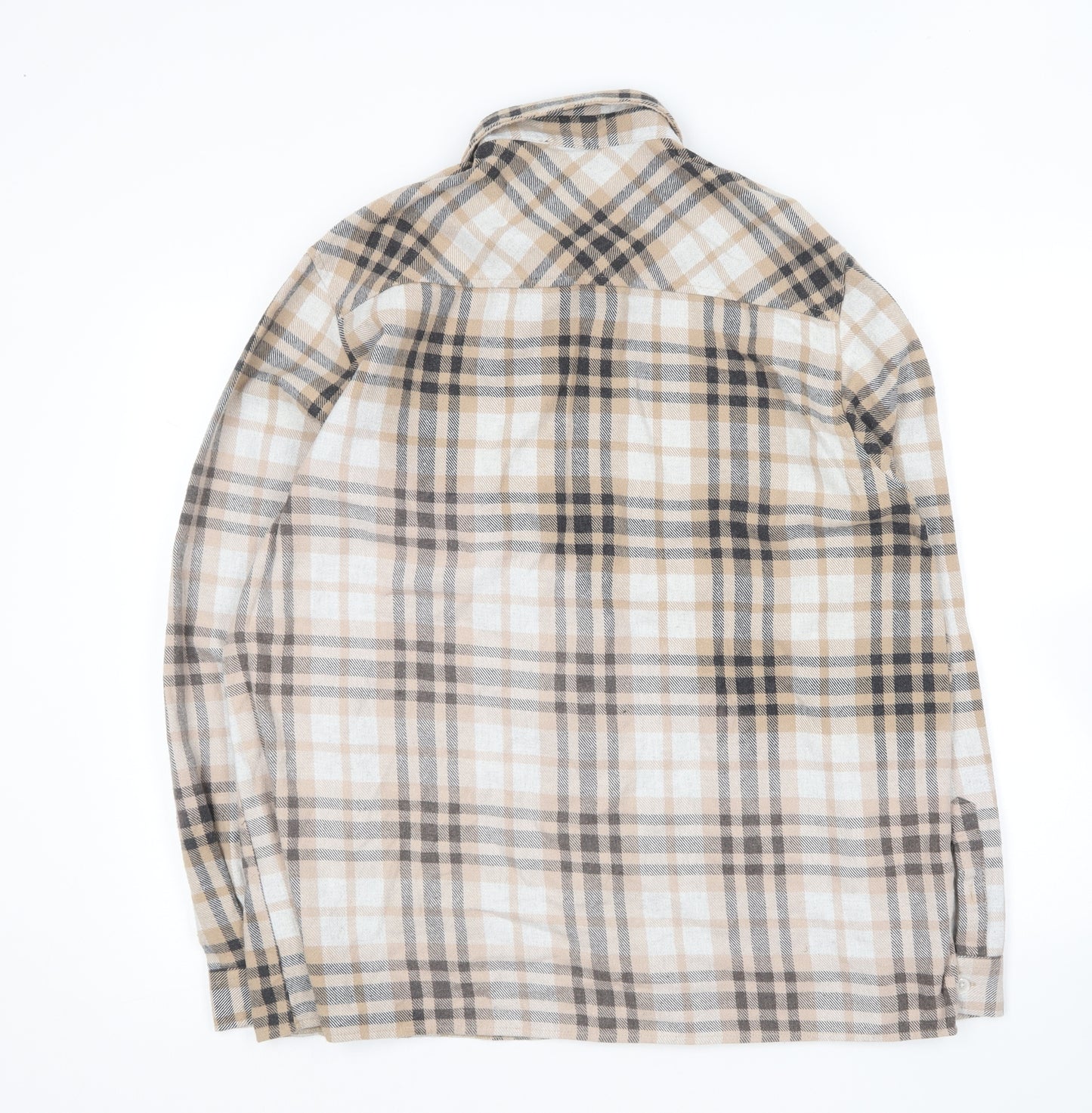 Boohoo Mens Brown Plaid Cotton Button-Up Size XL Collared Button
