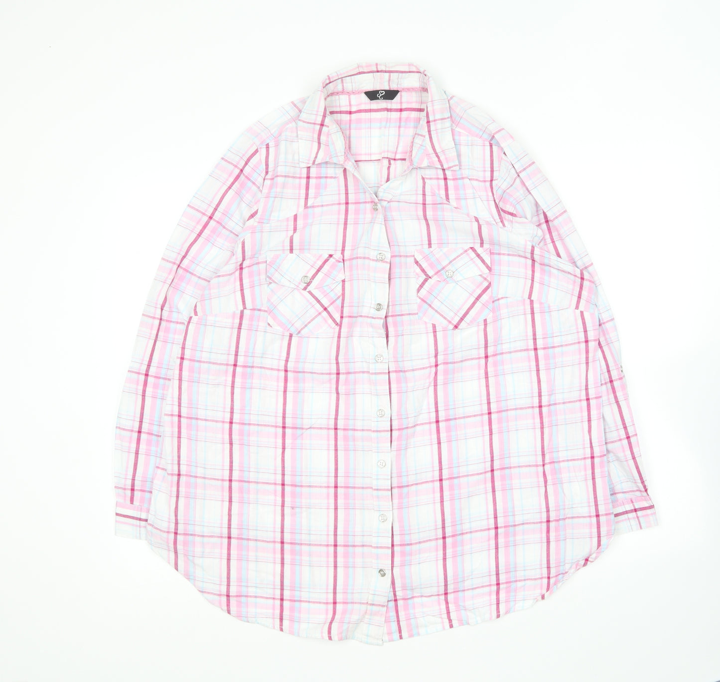 Yours Womens Pink Plaid Cotton Basic Button-Up Size 24 Collared