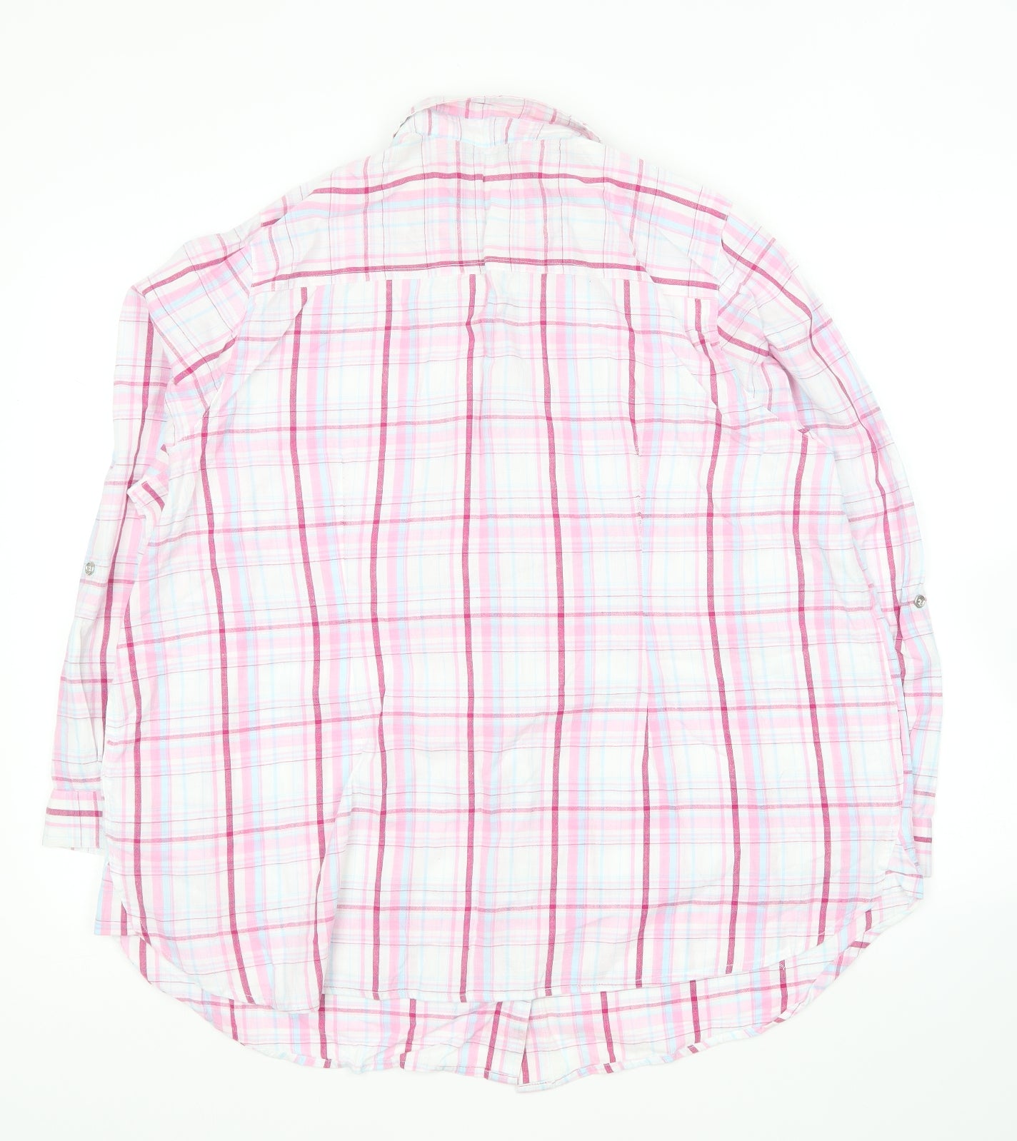 Yours Womens Pink Plaid Cotton Basic Button-Up Size 24 Collared