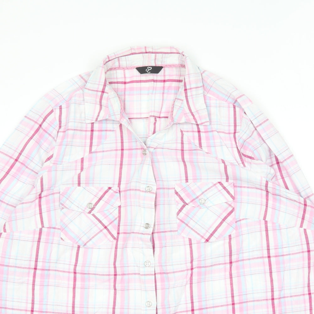 Yours Womens Pink Plaid Cotton Basic Button-Up Size 24 Collared