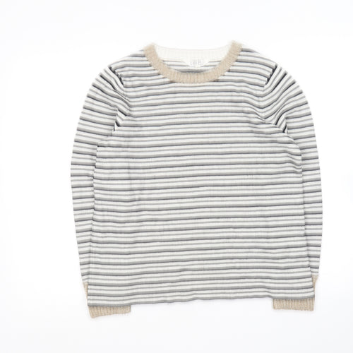 Debenhams Womens Black Round Neck Striped Viscose Pullover Jumper Size 12