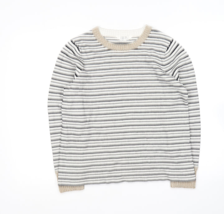 Debenhams Womens Black Round Neck Striped Viscose Pullover Jumper Size 12