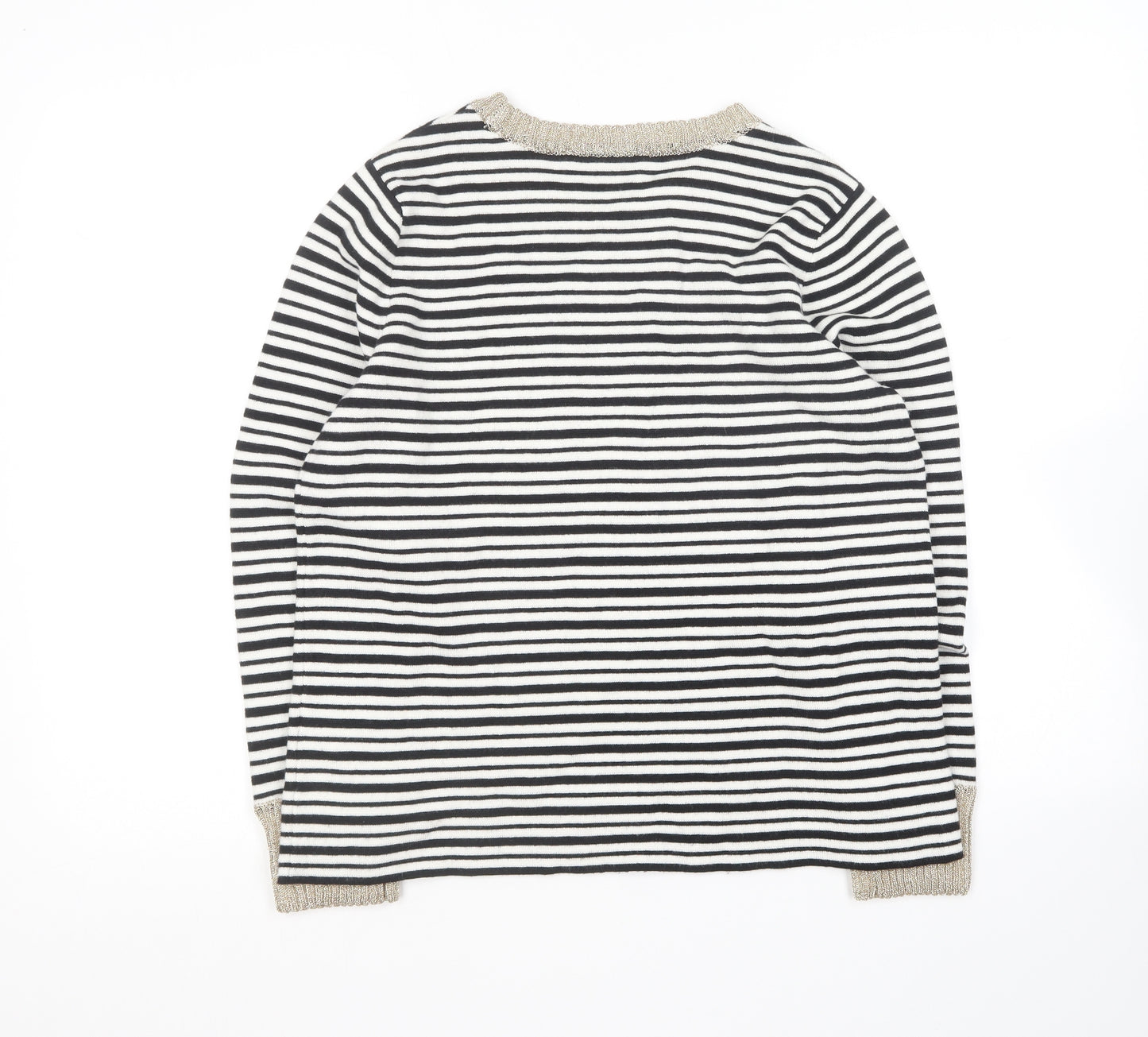 Debenhams Womens Black Round Neck Striped Viscose Pullover Jumper Size 12